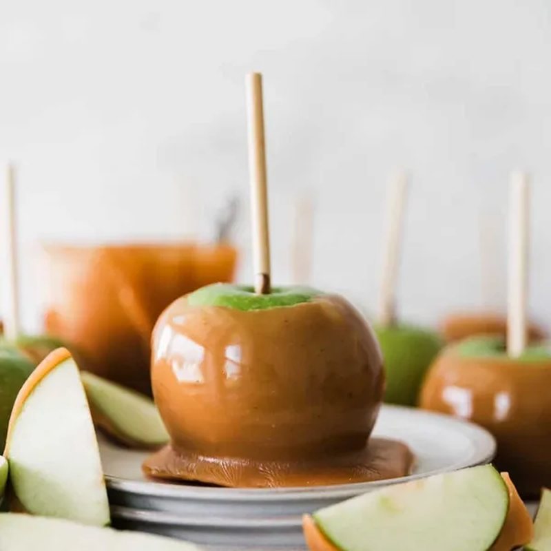 Caramel apples on a plate